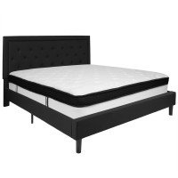 Flash Furniture SL-BMF-24-GG Roxbury King Size Tufted Upholstered Platform Bed in Black Fabric with Memory Foam Mattress
